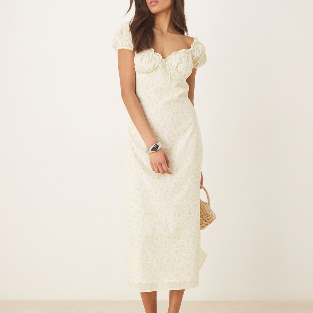 Amy Jane London Size‎ Medium Daphne Yellow White Milkmaid Midi Dress Feminine